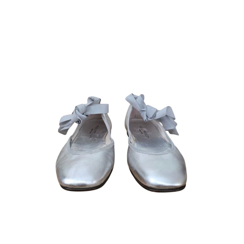 Hollywould Silver Leather Ballet Flats Anklewrap Ribbon 36 6 - Picture 3 of 5